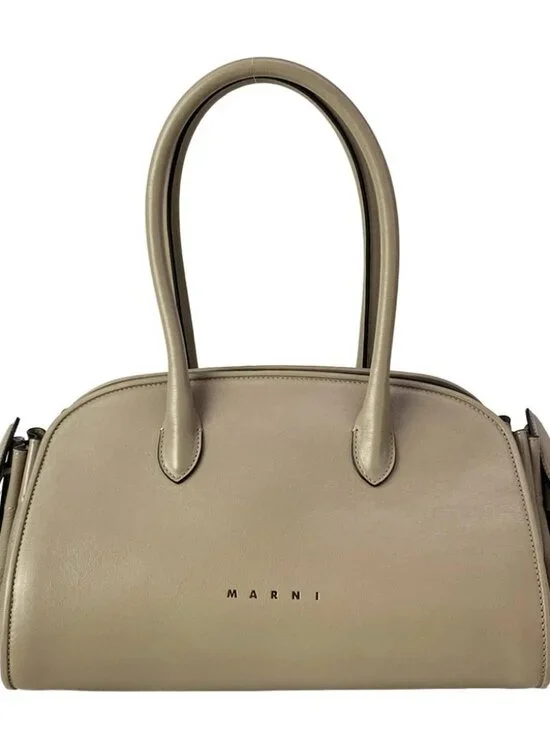 MARNI TULIPEA Small Top-Handle Bag BMMP0167U0 Gray Beige Leather Tote Bag