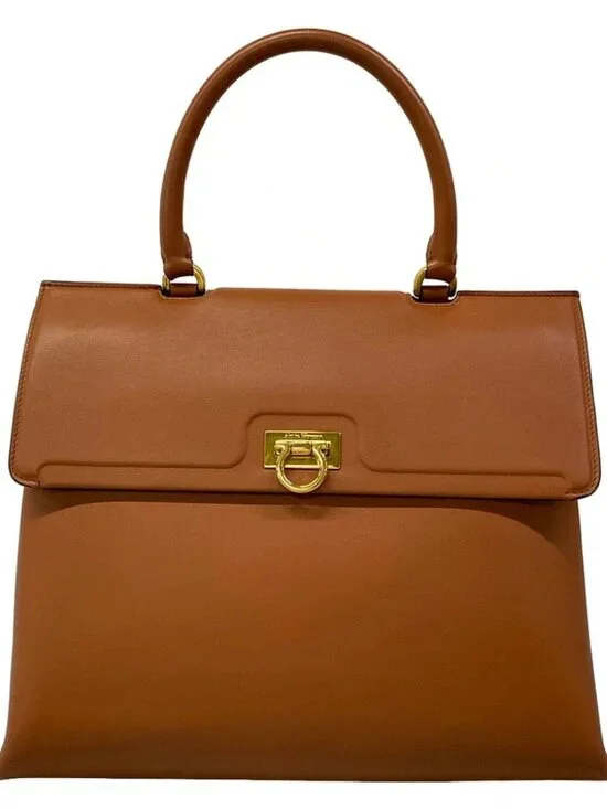 Salvatore Ferragamo Gancini 210400 Brown Leather Handbag