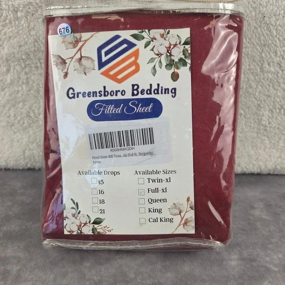Greensboro Bedding 400 Thread Count 100% Cotton Fitted Sheet Full XL Burgundy