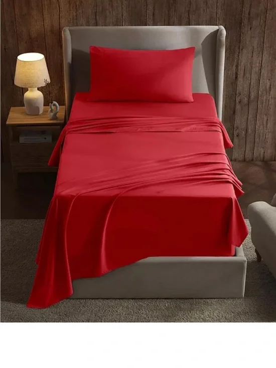 Red Microfiber Bed Sheet Set - Unbranded
