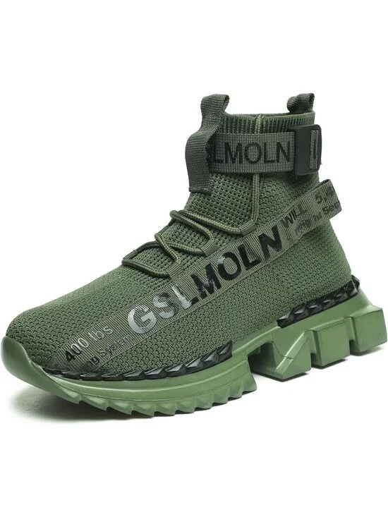 🆕Men's Green High Top Sneakers Breathable Gym Athletic Running Walking Tennis