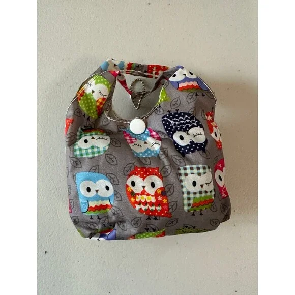 Foldable Packable Owl-Patterned Lovers Reusable Durable Nylon Shopping Tote Bag