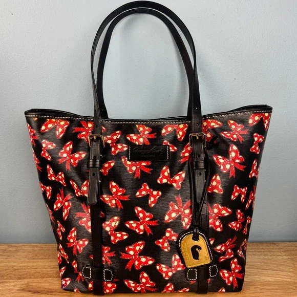 Dooney & Bourke Disney Parks Black Red Minnie‎ Mouse Bows Shopper Tote Bag Purse