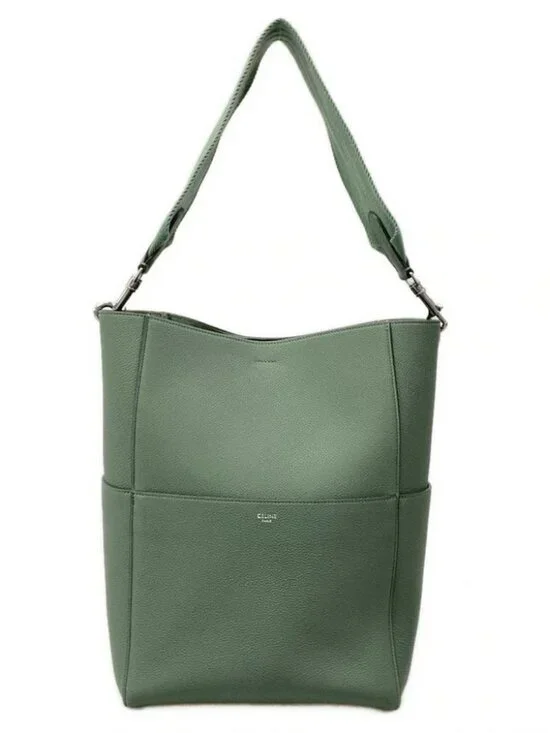 CELINE Sangle Medium 189593AH.29CN Celadon Grained Calfskin Shoulder Bag