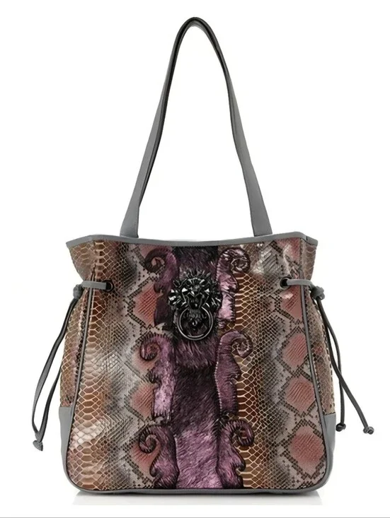 Sharif Bag Lions Head Leather Snakeskin & Calfhair Large Purse + Magic Wallet