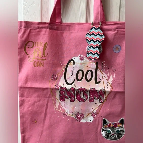 Cool mom‎ pink handmade tote bag