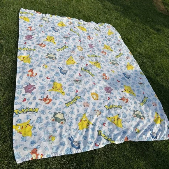 Vintage 1998 Pokemon Twin Flat Sheet Pikachu Gengar Eevee booth table cover USA