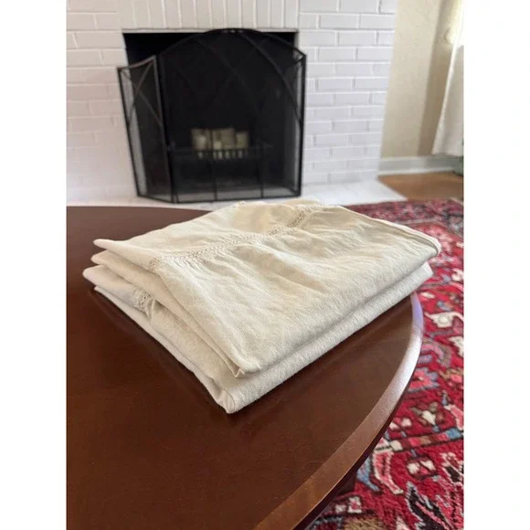 Boll & Branch King Pillowcase Set Cream 100% Organic Cotton Eyelet Lace Trim