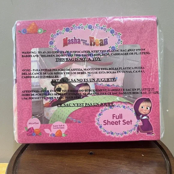 Masha and‎ The Bear Full Sheet Set Pink Berry Microfiber Kids Bedding 4pc New
