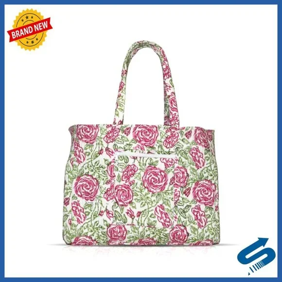 Quilted Cotton Tote Bag Lightweight Floral Shoulder Handbag