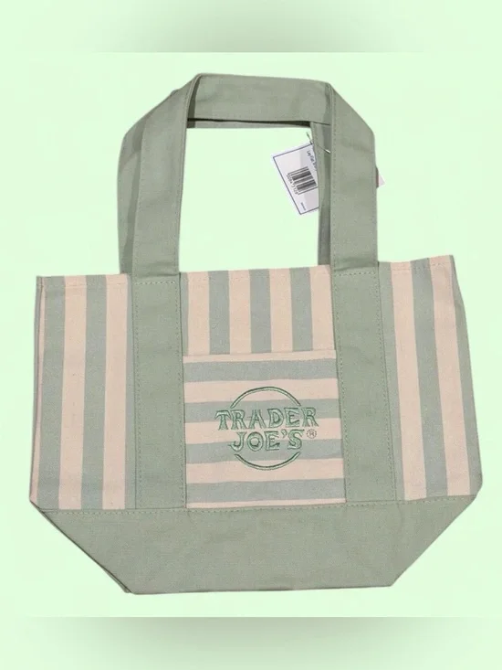 Trader Joe’s Striped Green Cream Canvas Mini Tote NWT