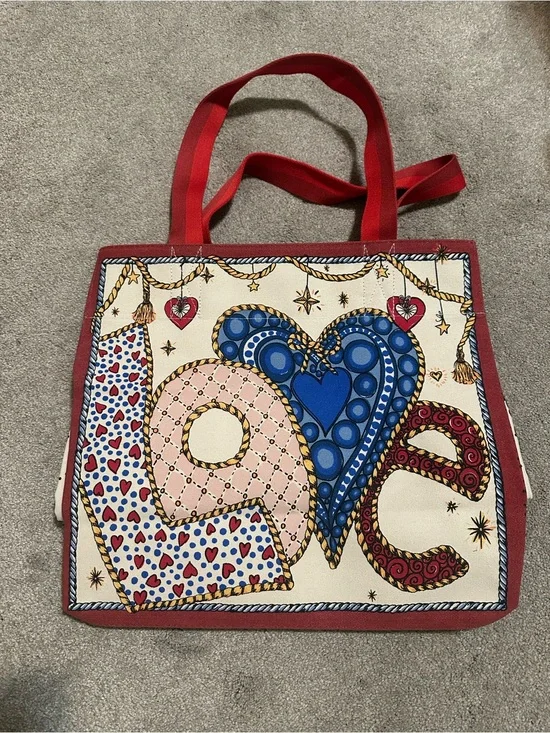 Brighton Multicolor 'Love' Canvas Tote with Red Trim