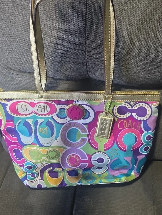 Coach Multicolor Logo-Print Tote - Pink, Blue, Green & Purple