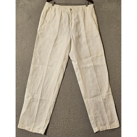 Tommy Bahama Relax Mens Cream 100% Linen Elastic Waist Drawstring Pants Size L