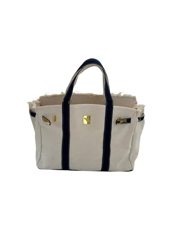 BOATKIN | CANVAS & NAVY L.L.BEAN STYLE TOTE BAG WITH GOLD HARDWARE