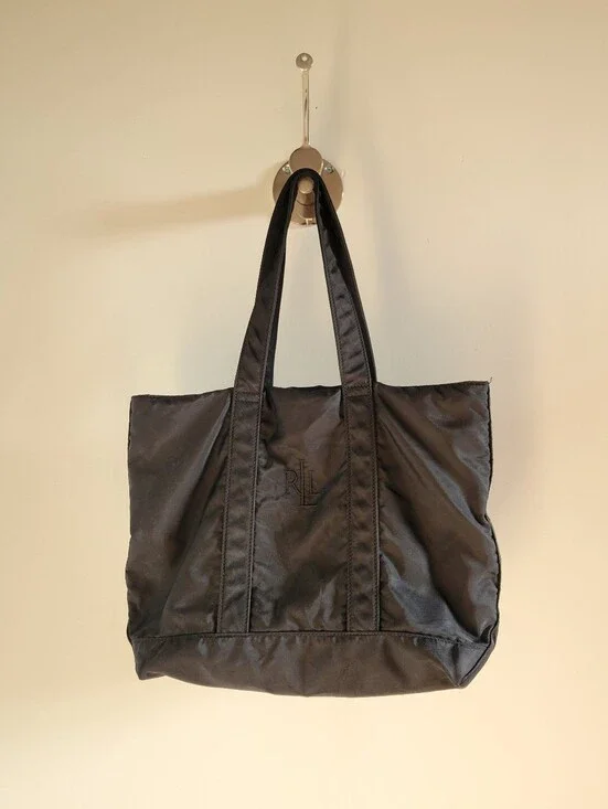 Lauren Ralph Lauren Vintage Black Monogram Shoulder Tote Bag LRL