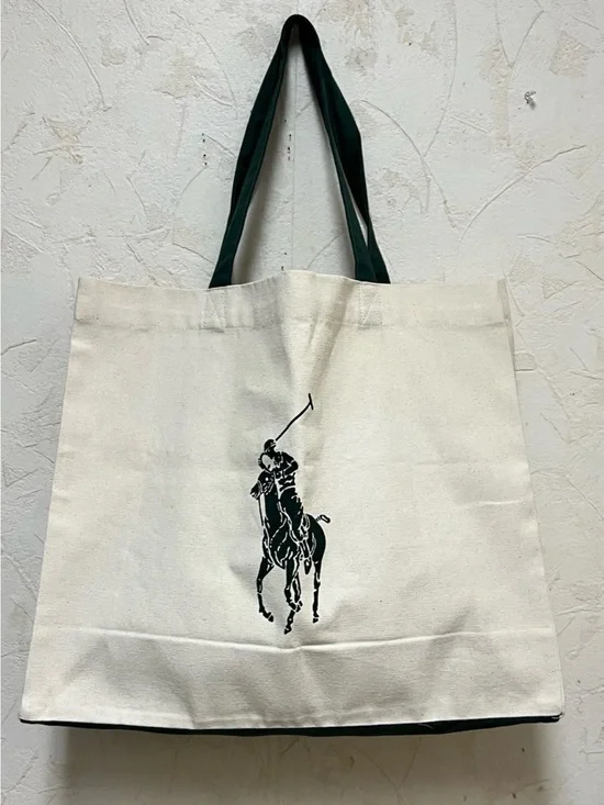 Polo Ralph Lauren canvas tote bag - Organic cotton. Cream and Green color.