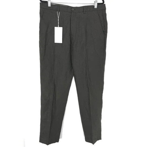 ZARA Mens New 32X30 Dress Pants 100% Linen Olive Green Straight Leg Tailored