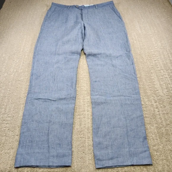 Joseph Abboud Linen Pants Men 36x32 Chambray Blue High Rise Trouser