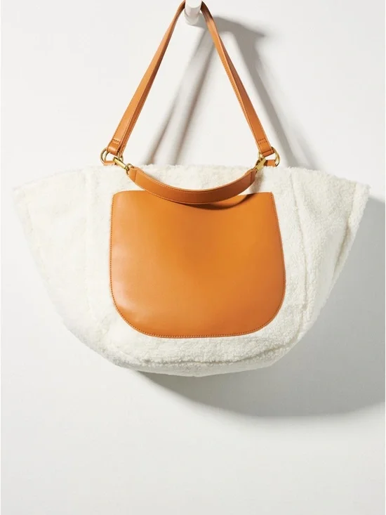 Anthropology Faux Shearling Tote Bag