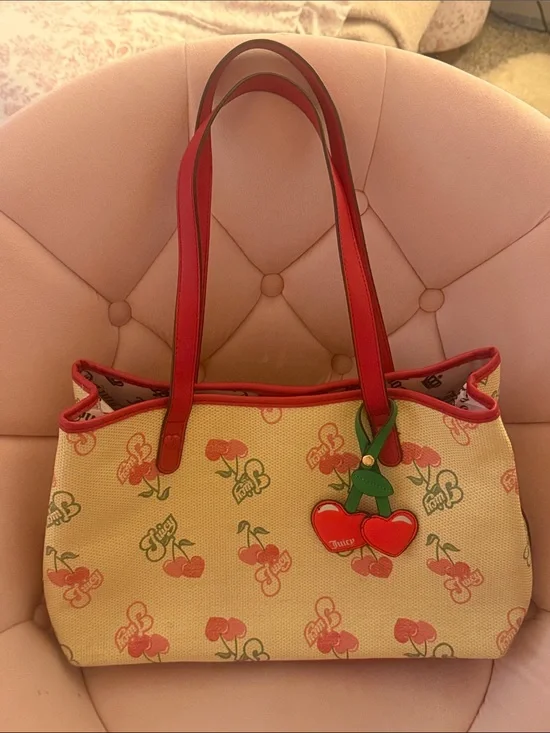 Juicy Couture Cherry Print Canvas Tote Bag