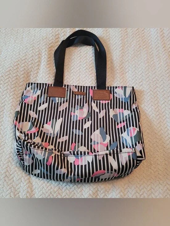Fossil Striped Floral Tote Bag in Black and Pink