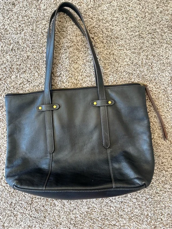 FOSSIL Classic Black Leather Tote Bag