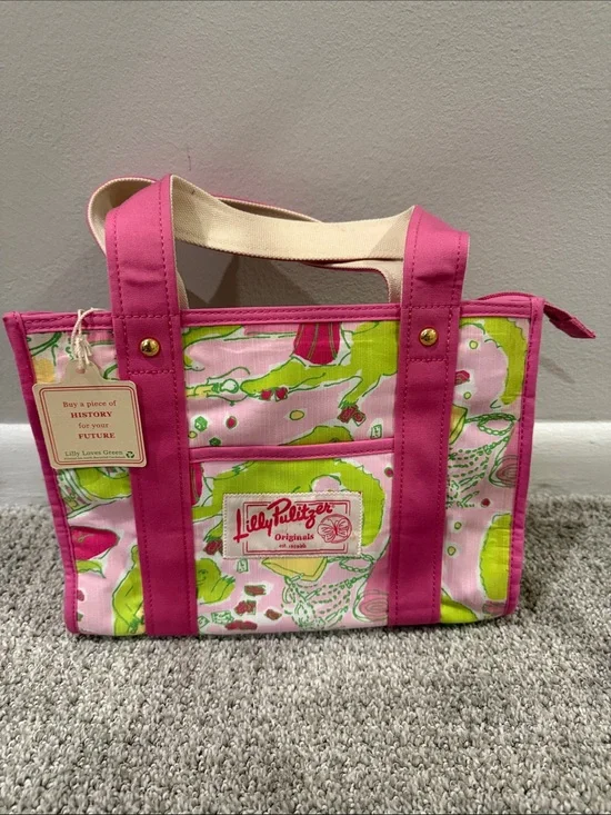 Lilly Pulitzer Pink & Lime Floral Canvas Tote