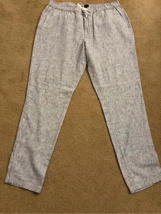 Club Monaco Light Gray Drawstring Linen-Blend Chinos