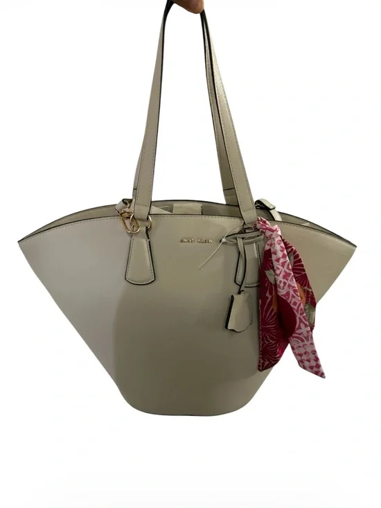 Anne Klein Cream Tote with Pink Scarf Detail