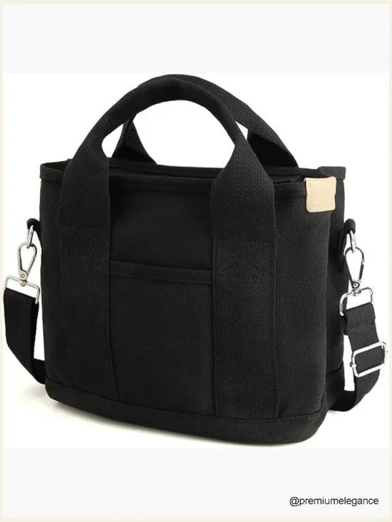 Small Canvas Mini Tote Bag with Zipper and Multi Pockets