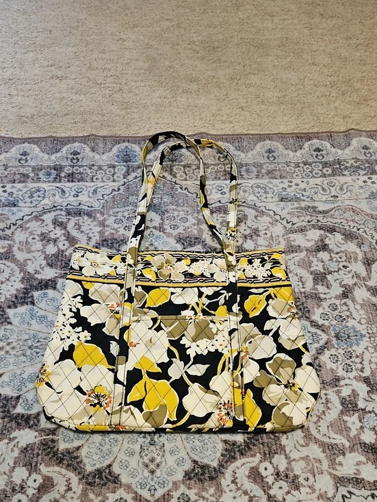 Vera Bradley Quilted Floral Tote in Yellow, Black & White