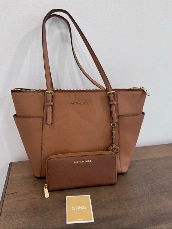 Michael Kors Brown Saffiano Leather Tote with Matching Wallet
