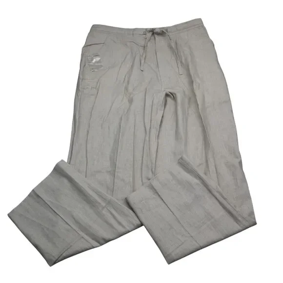 Chispa Pants Mens L 36-38 Beige Linen Blend Drawstring Waist High Rise