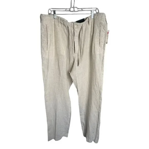NWT Perry Ellis Cream Linen Drawstring Pants Men’s 38x33 Vacation