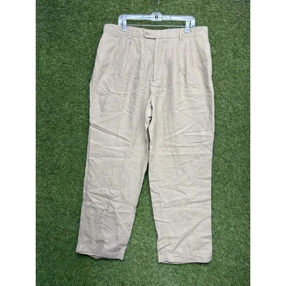 Daniel Cremieux Soiree Linen Pants Mens 38x30 Khaki Dress Lounge Beach Pleated