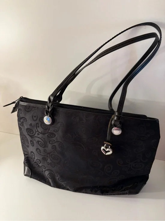 Brighton Black Jacquard Tote with Heart Charm