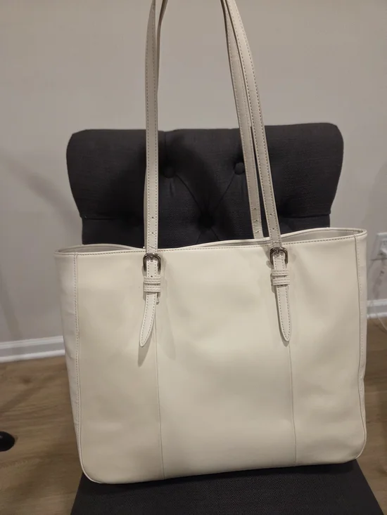 Wilsons Leather Tote Bag Women OS Cream Ivory Classic Work Shoulder Carryall