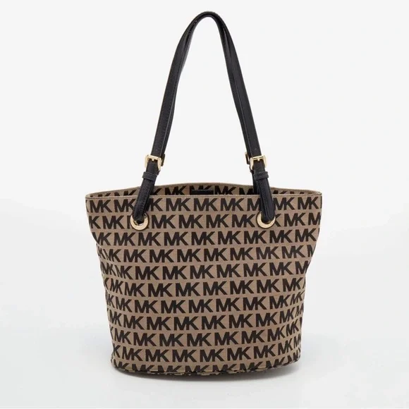 Michael Kors Monogram Tan and Black Jet Set Tote