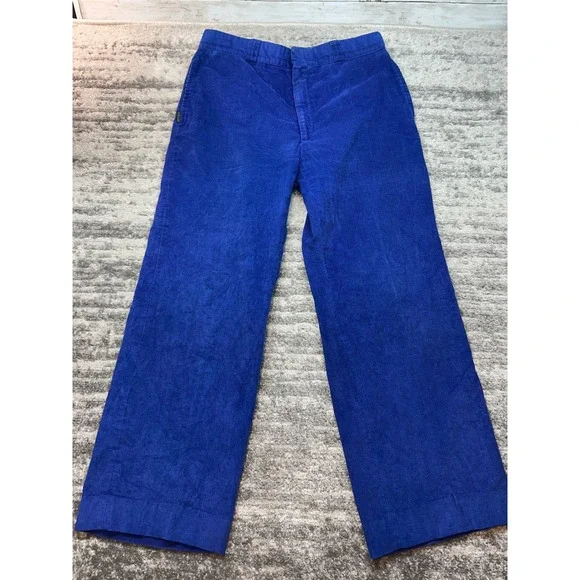 Polo Ralph Lauren Corduroy Pants Mens 34x30 Royal Blue Vintage Wide Leg RARE