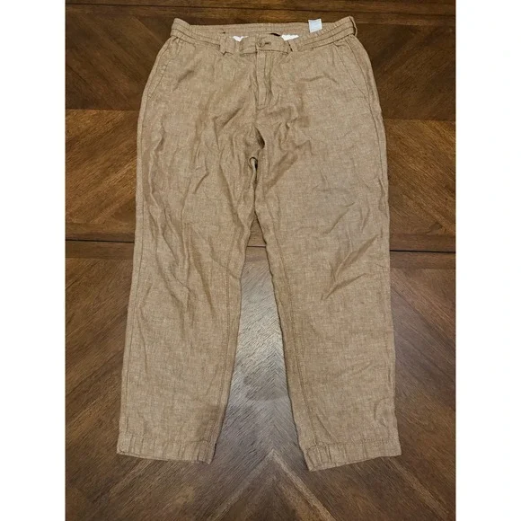Banana Republic Mason Athletic Tapered Linen Cotton Pants Tan 34x32