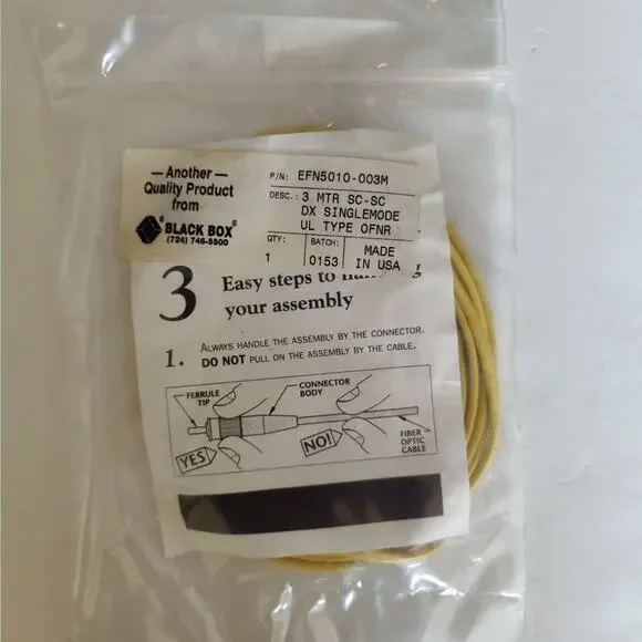 NEW Black Box EFN5010-003M fiber optic cable, 3 meter, SC-SC