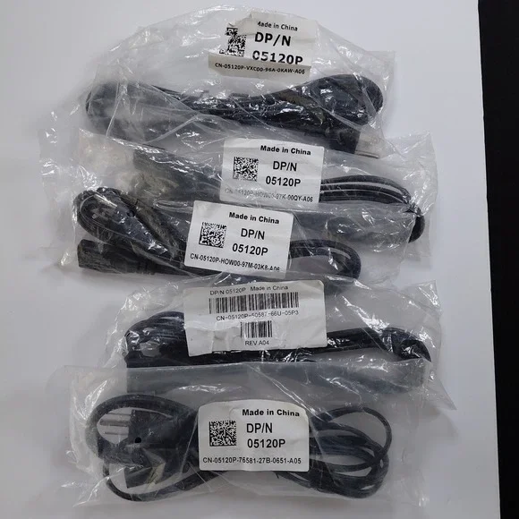 Lot of 5 Dell DP/N 05120P 3-Prong 18 AWG C13 6ft AC Power Cord Cable - Black NEW