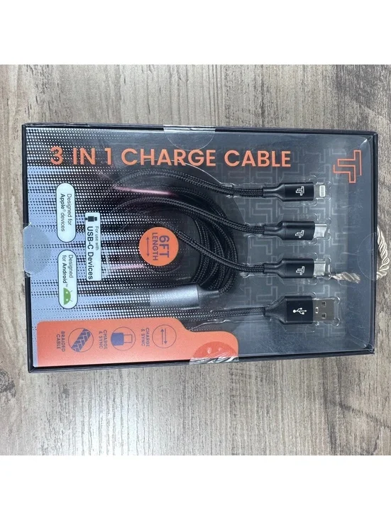 3 in 1 6FT Charge Cable for Apple and USB-C Devices