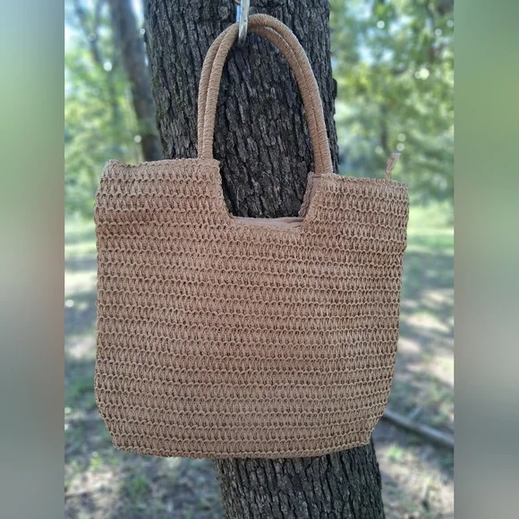 Elegant Tan Woven Tote Bag