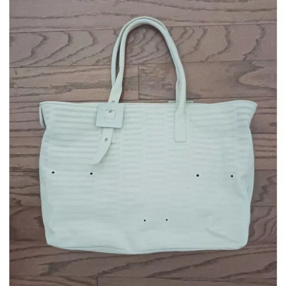 Renato Angi Vanilla Ivory Leather Lg Tote Brushed Silver Buckle Strap Made Italy