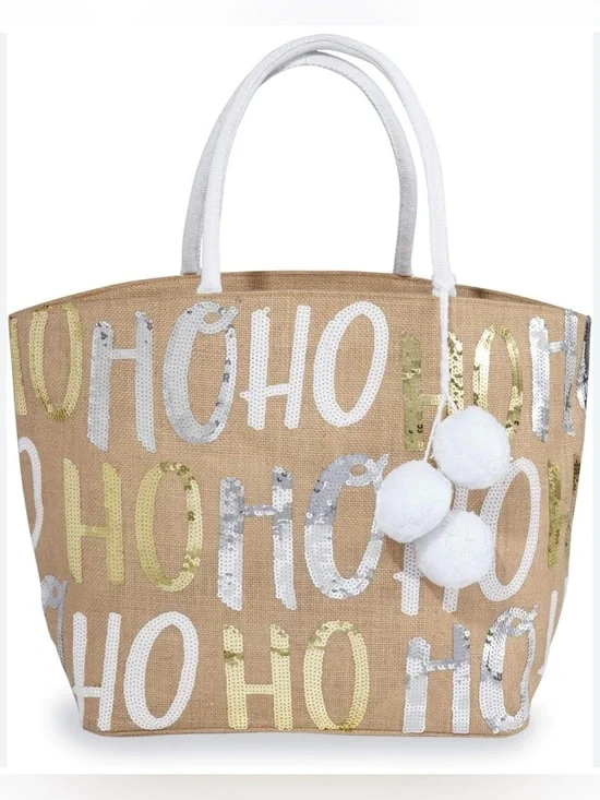 Mud Pie Winter Dazzle Sequin Ho Tote Bag, Neutral