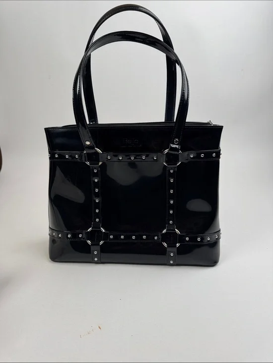 Beijo Black Patent Studded Tote Bag