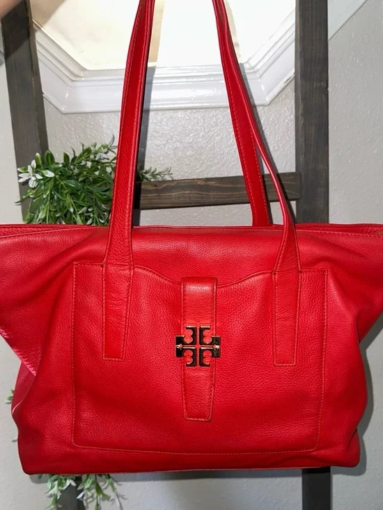 Tory Burch Red Leather Logo Tote