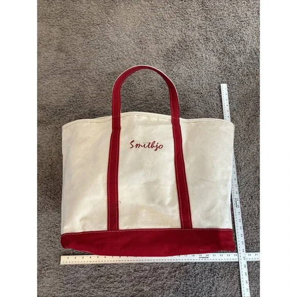 Vintage LL Bean Boat And Tote XL Jumbo Zip Top Bag Canvas Red Trim 1980s 1990s